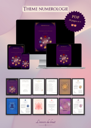 Fiche de produit "thème numérologie" disponible sur le site l'envers du bruit, spécialisé en astrologie et numérologie.