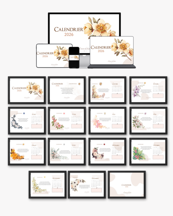 Ebook & Calendrier 2026 Fiche de produit "Calendrier 2026, inspiré de la numérologie" disponible sur le site l'envers du bruit, spécialisé en astrologie et numérologie.